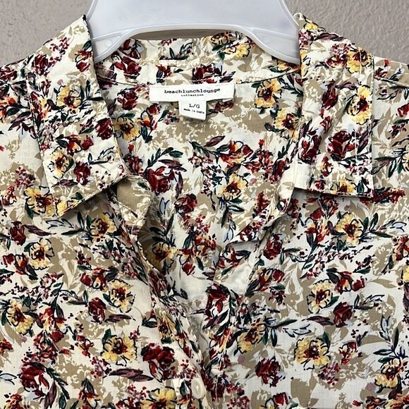 Beachlunchlounge Collection Womens Floral Long Sleeve Collared Button Up Top L - Picture 7 of 13